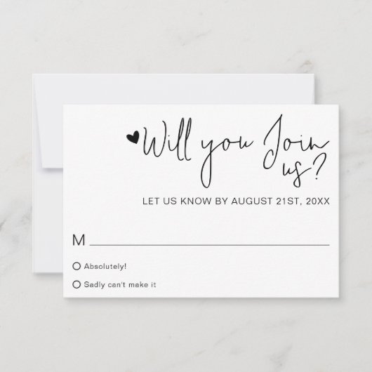 Minimalist Heart Script Contemporary Wedding RSVP (正面)