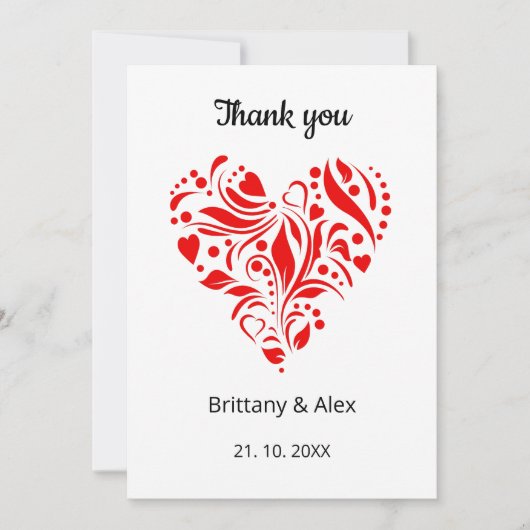 Minimalist Heart Wedding Thank You Card – Custom サンキューカード (正面)