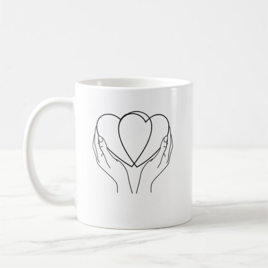 Minimalist Hearts & Hands Line Art Mug コーヒーマグカップ (左)
