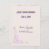 Minimalist Hearts Twin Love Baby Shower 招待状 (正面/裏面)