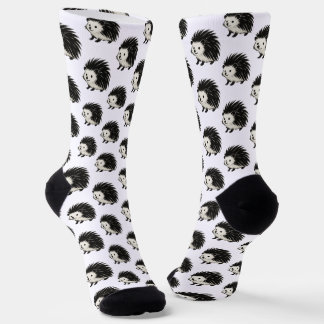 Minimalist Hedgehog – Black Ink Animal Design on ソックス
