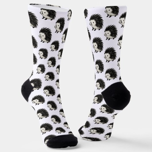 Minimalist Hedgehog – Black Ink Animal Design on  ソックス (傾斜あり)