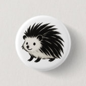 Minimalist Hedgehog – Black Ink Animal Design on  缶バッジ (正面)