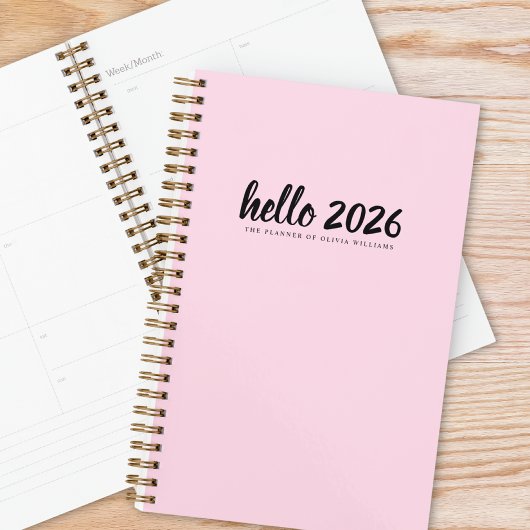 Minimalist Hello 2026 ピンク プランナー手帳