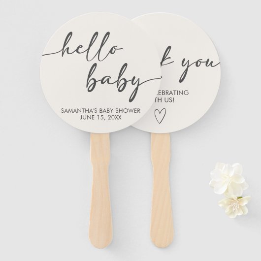 Minimalist Hello Baby Baby Shower ハンドファン (正面&裏面)