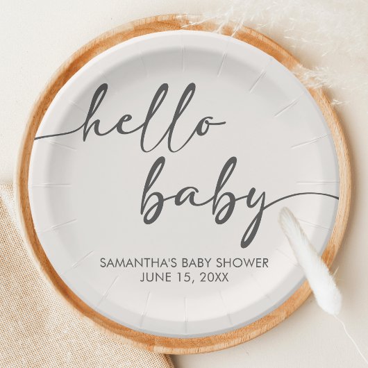 Minimalist Hello Baby Baby Shower ペーパープレート