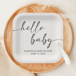 Minimalist Hello Baby Baby Shower ペーパープレート