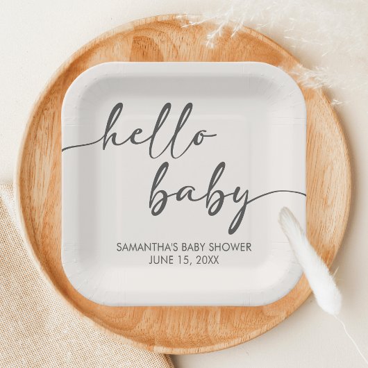 Minimalist Hello Baby Baby Shower ペーパープレート
