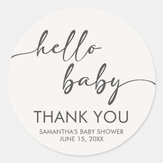 Minimalist Hello Baby Baby Shower ラウンドシール (正面)
