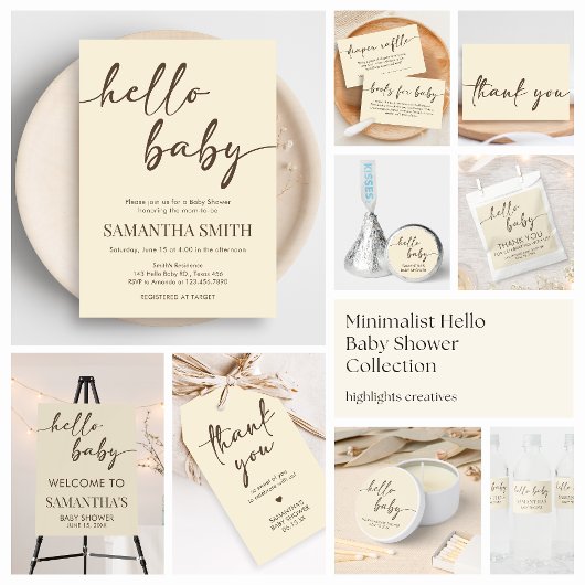 Minimalist Hello Baby Baby Shower 招待状