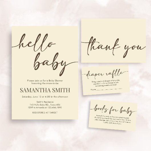 Minimalist Hello Baby Baby Shower 招待状