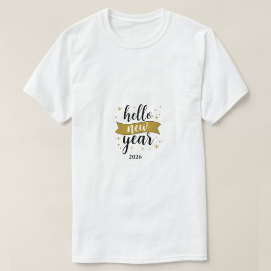 Minimalist Hello New Year Motivational Typography Tシャツ (デザイン正面)