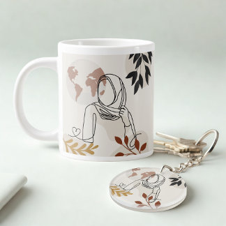 Minimalist Hijab Line Art Circle -Acrylic Keychain キーホルダー