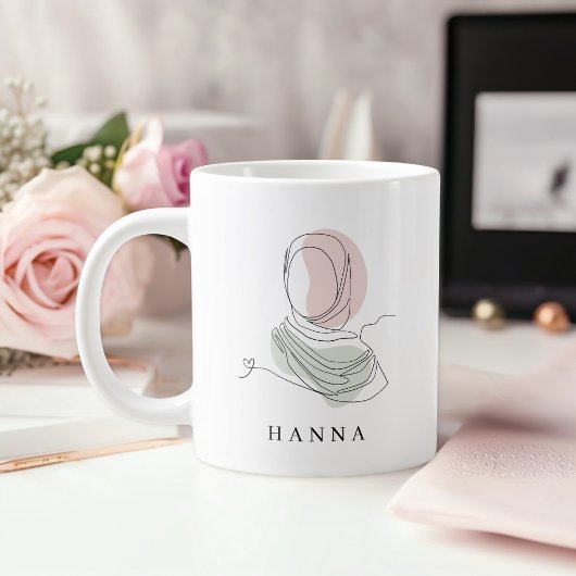 Minimalist Hijab Line Art Jumbo 20oz Mug | Modern ジャンボコーヒーマグカップ