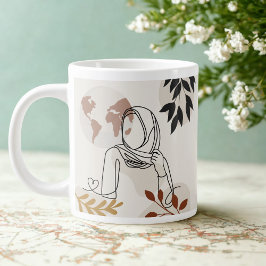 Minimalist Hijabi Line Art Mug | Terracotta & Gold ジャンボコーヒーマグカップ
