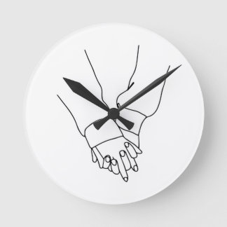 Minimalist Holding Hands Line Art Wall Clock - Mod ラウンド壁時計