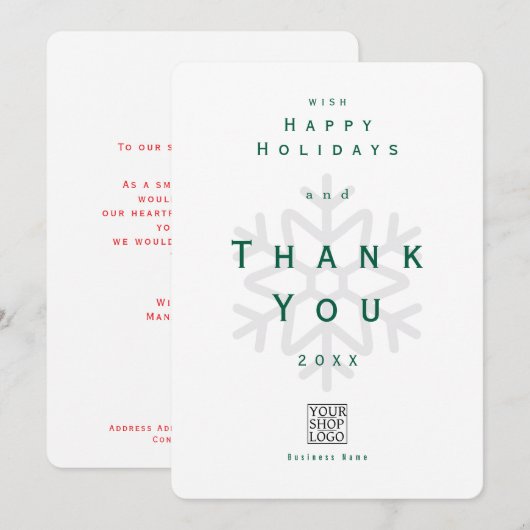 Minimalist Holiday Thank You Business White サンキューカード (正面/裏面)