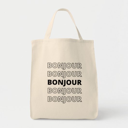Minimalist Hollow Typographic Bonjour トートバッグ (正面)