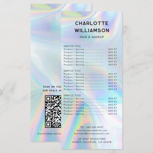 Minimalist Holographic Business Price List Card メニュー (正面/裏面)