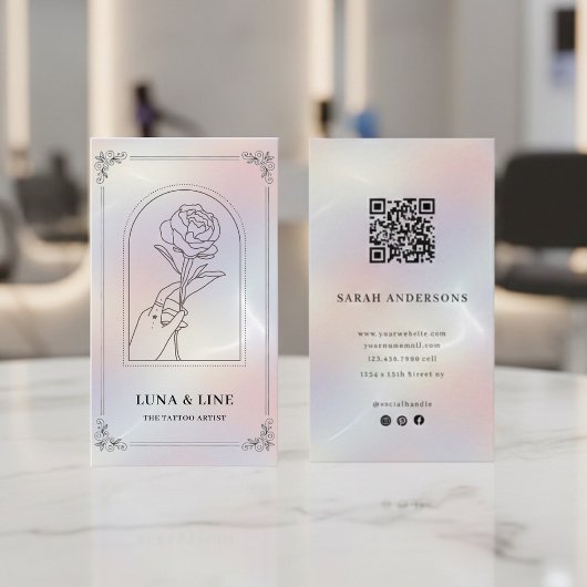 Minimalist Holographic Floral QR Code  名刺