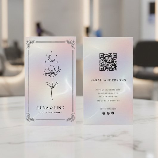 Minimalist Holographic Floral QR Code  名刺
