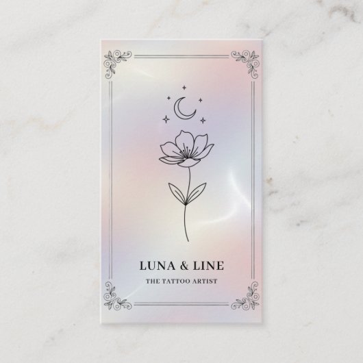 Minimalist Holographic Floral QR Code  名刺 (正面)