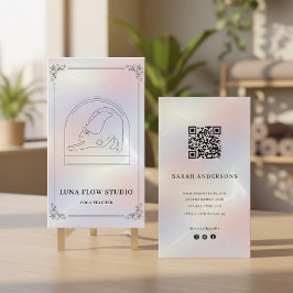 Minimalist Holographic Yoga Studio QR Code 名刺