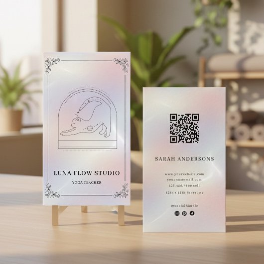 Minimalist Holographic Yoga Studio QR Code 名刺