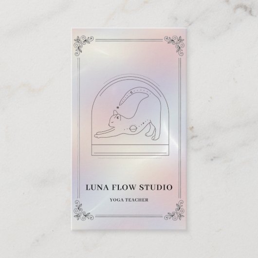 Minimalist Holographic Yoga Studio QR Code 名刺 (正面)