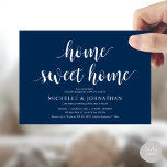 Minimalist Home Sweet Home Housewarming Party 招待状<br><div class="desc">Celebrate your new beginning with this elegant and minimalist "Home Sweet Home" housewarming invitation. Featuring a sophisticated hand-lettered script and clean, modern typography, in navy blue theme, this design offers a timeless look that perfectly balances warmth and simplicity. This versatile template is fully customisable, allowing you to easily update the...</div>