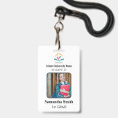 Minimalist Homeschool Student ID Badge with Photo バッジ (正面（ネックストラップ付）)