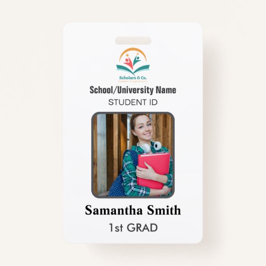Minimalist Homeschool Student ID Badge with Photo バッジ (正面)