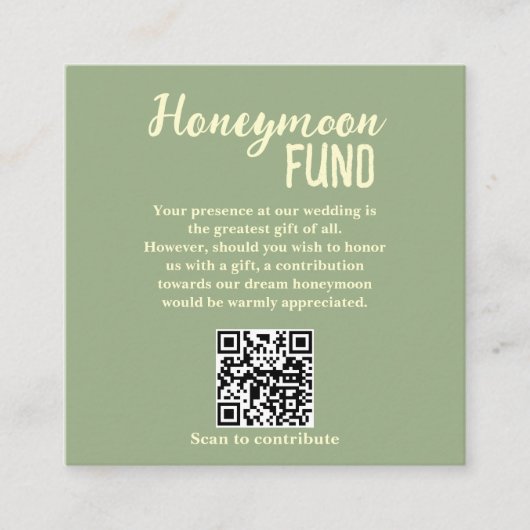 Minimalist Honeymoon Fund QR Code Wedding エンクロージャーカード (正面)