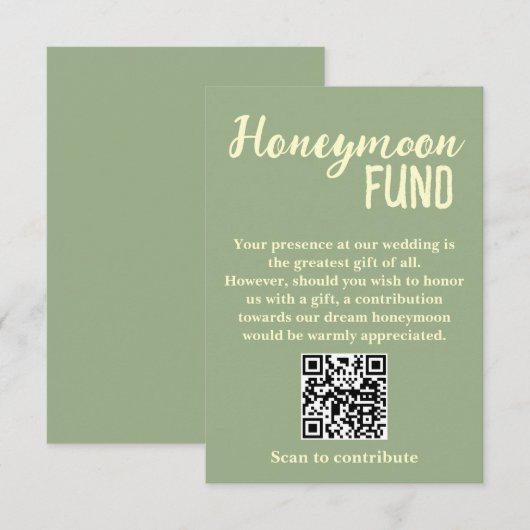 Minimalist Honeymoon Fund QR Code Wedding エンクロージャーカード (正面/裏面)