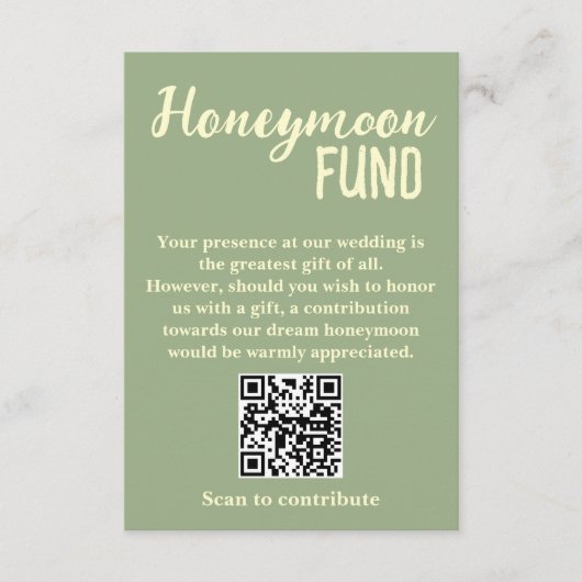Minimalist Honeymoon Fund QR Code Wedding エンクロージャーカード (正面)