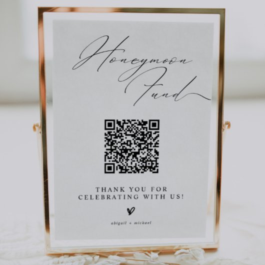 Minimalist Honeymoon Fund Sign with QR Code ポスター