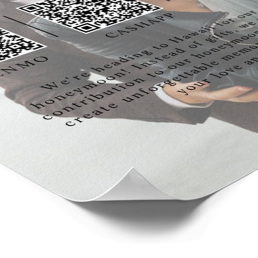 Minimalist Honeymoon Fund w/ Photo & 3 QR Codes ポスター (角)