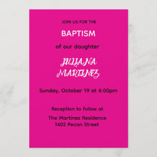 Minimalist Hot Pink Baptism Invite 招待状