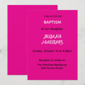 Minimalist Hot Pink Baptism Invite 招待状 (正面/裏面)