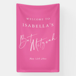 Minimalist Hot Pink Custom Bat Mitzvah Welcome 横断幕
