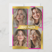 Minimalist Hot Pink Gold 4Photo Graduation Party  招待状 (裏面)