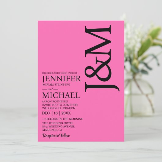 Minimalist Hot PInk Magenta Fuschia Wedding 招待状 (スタンド正面)