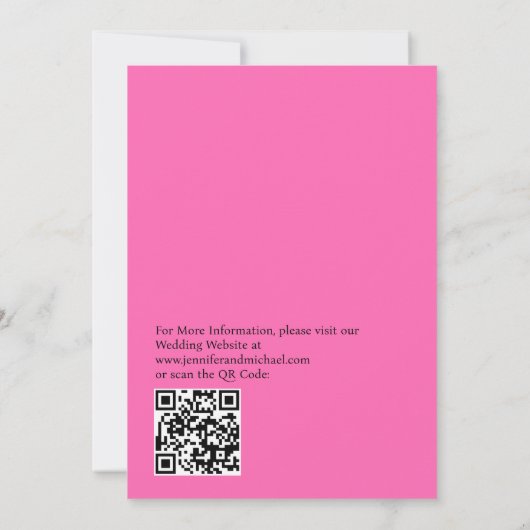 Minimalist Hot PInk Magenta QR Code Wedding 招待状 (裏面)