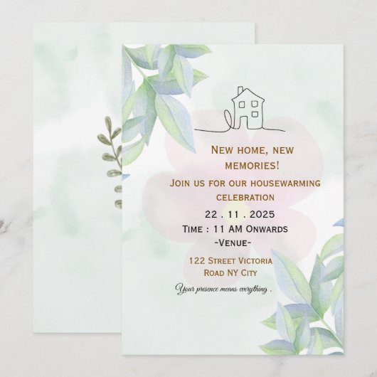 Minimalist Housewarming Invitation 招待状 (正面/裏面)