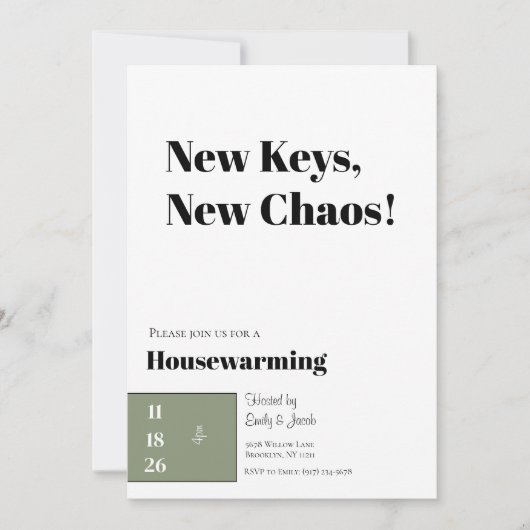Minimalist Housewarming Invitation Olive Green シーズンカード (正面)