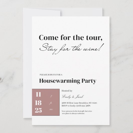 Minimalist Housewarming Invitation • Wine Quote D 招待状 (正面)