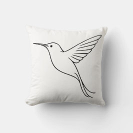 Minimalist Hummingbird Line Art in Flight クッション