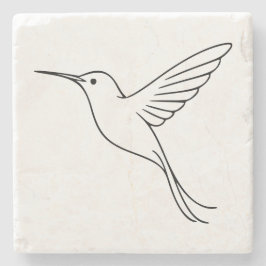 Minimalist Hummingbird Line Art in Flight ストーンコースター