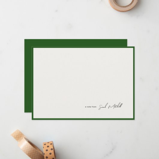Minimalist Hunter Green Border Personalized Script ノートカード (正面/裏面インサイチュ)