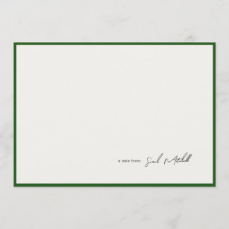 Minimalist Hunter Green Border Personalized Script ノートカード